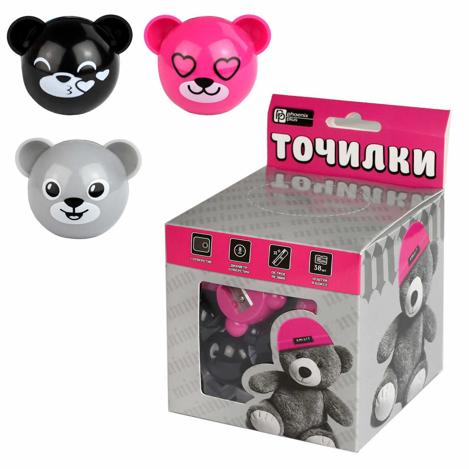 Точилка Феникс 69656 МИШКА В ШАПОЧКЕ ассорти, полистирол 