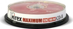 Диск CD-R 700Mb Mirex MAXIMUM 52x Cake box 10шт UL120052A8L