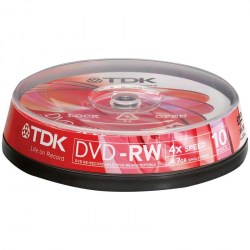 Диск DVD-RW 4,7Gb TDK 4X Cake Box /10шт/