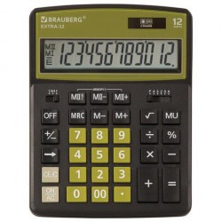 Калькулятор  Brauberg EXTRA-12-BKOL 12 разр, двойное пит, 206х155мм, черно-оливковый 250471
