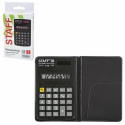 Калькулятор  STAFF STF-818  8 разрядов 102х62мм, черный двойное питание, футляр-книжка 250142
