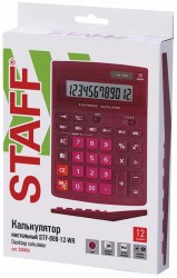 Калькулятор  STAFF STF-888-12-WR 12 разр, двойное пит, 200х150мм, бордовый 250454
