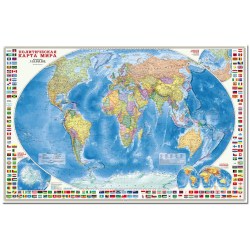 Карта Мира.Политическая 1:30млн настенная с флагами в карт.тубусе на рейках 749