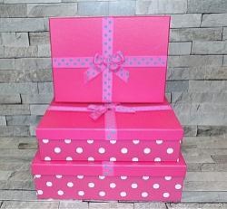 Коробка подарочная МШ К-1351/012 розовая, горошек 26*32*10см