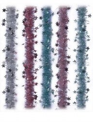 Мишура Мorozco М0402 "Созвездие" со звездочками, серебро/сиреневый 200*6,5/12,5см 075186