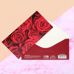 Открытка-конверт для денег Сима 2493258 "Малиновые розы" 16.5х8см