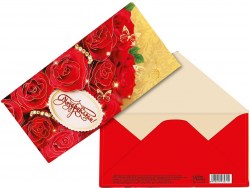 Открытка-конверт для денег Сима 4441410 "Поздравляем!" розы 16.5х8см