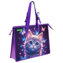 Папка для рисунков и чертежей А3 Вrauberg 273414 "Curious cat" 1 отд, пластик, на молнии, с ручками