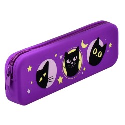 Пенал Феникс 54055 "Ночные коты" 20*6*2,5см фиолетовый, на молнии, силикон
