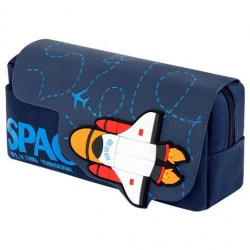 Пенал Юнландия 273820 "Space rocket" 2 отделения, синий, на молнии 21*9*8см 