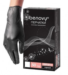 Перчатки виниловые черные L 50пар MVYNB004B45 BENOVY 