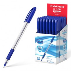 Ручка синяя ErichKrause 47574 Classic Stick&Grip U-109 треугольная, 1,0мм
