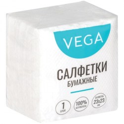 Салфетки бумажные 80л. Vega 23*23см 1сл белые 315615