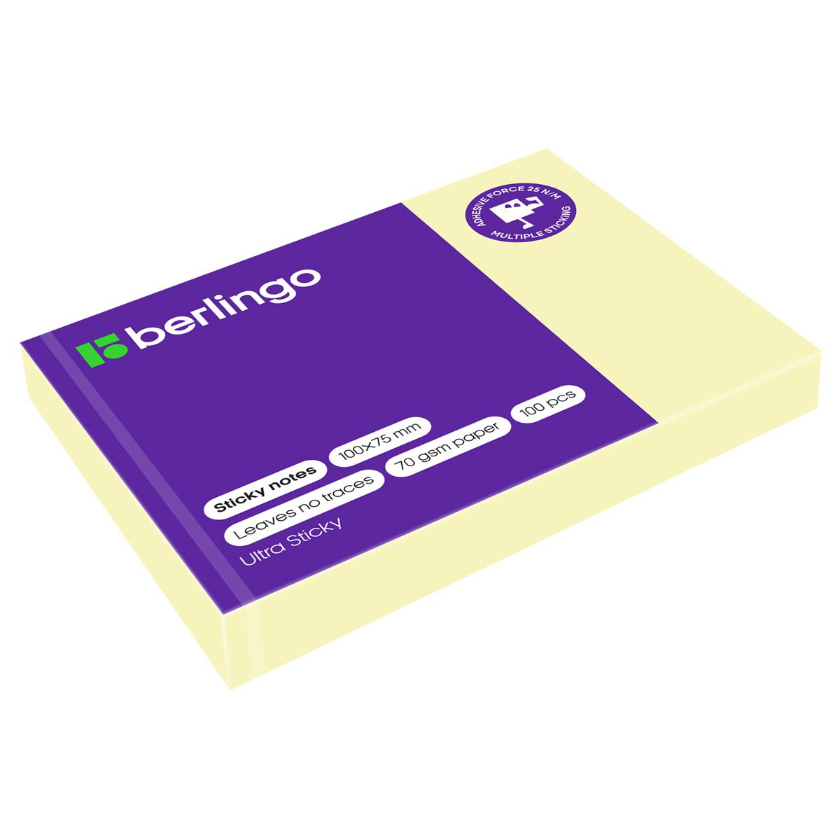 Блок липкий 75*100мм Berlingo LSn_39500 Ultra Sticky пастель, ассорти 100л. 270285