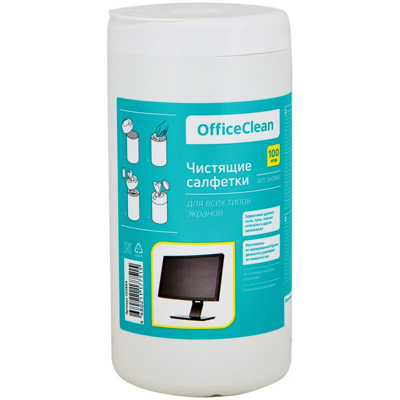 Чистящие салфетки OfficeClean для мониторов всех типов, в тубе, 100шт. 248261