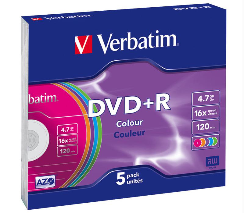 Диск DVD+R 4,7Gb Verbatim 16X 120мин Slim Color