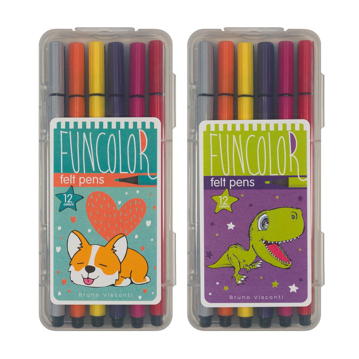 Фломастеры 12цв. Bruno Visconti 32-0048 "Funcolor" в пластиковом пенале 2 вида