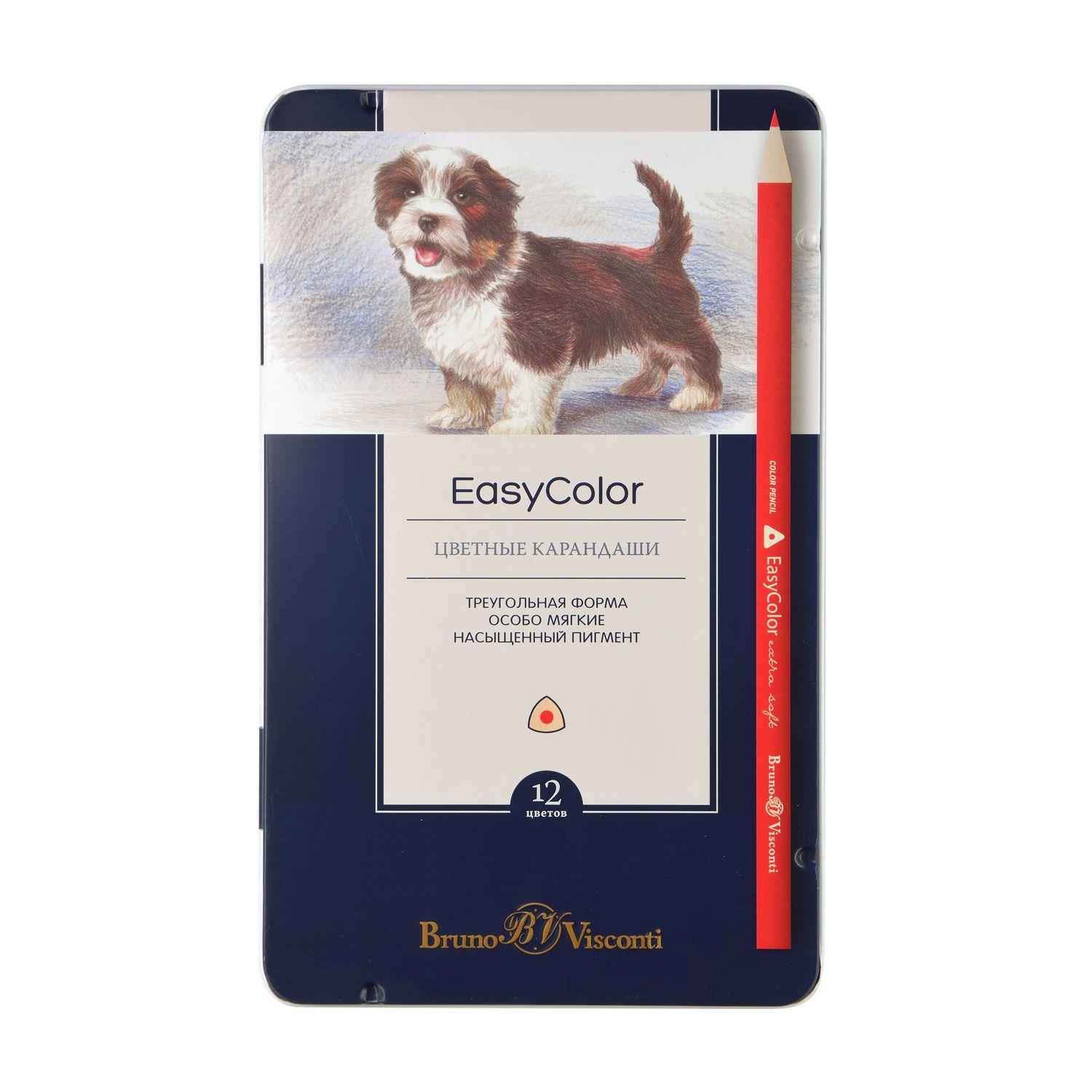 Карандаши 12цв. Bruno Visconti 30-0030 "Easycolor" в металлической коробке
