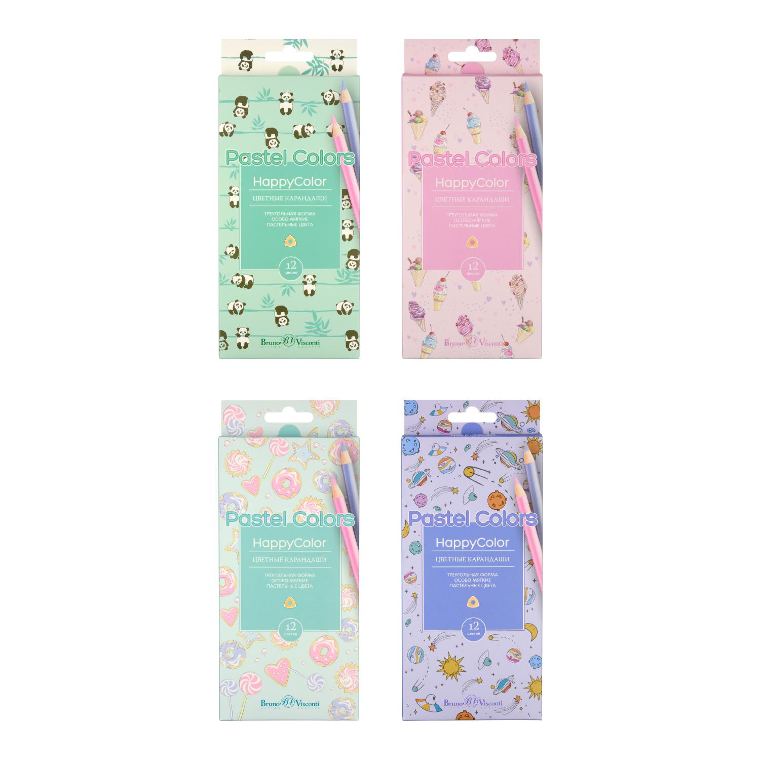 Карандаши 12цв. Bruno Visconti 30-0093 "HeppyColor" пастельные, 4 вида