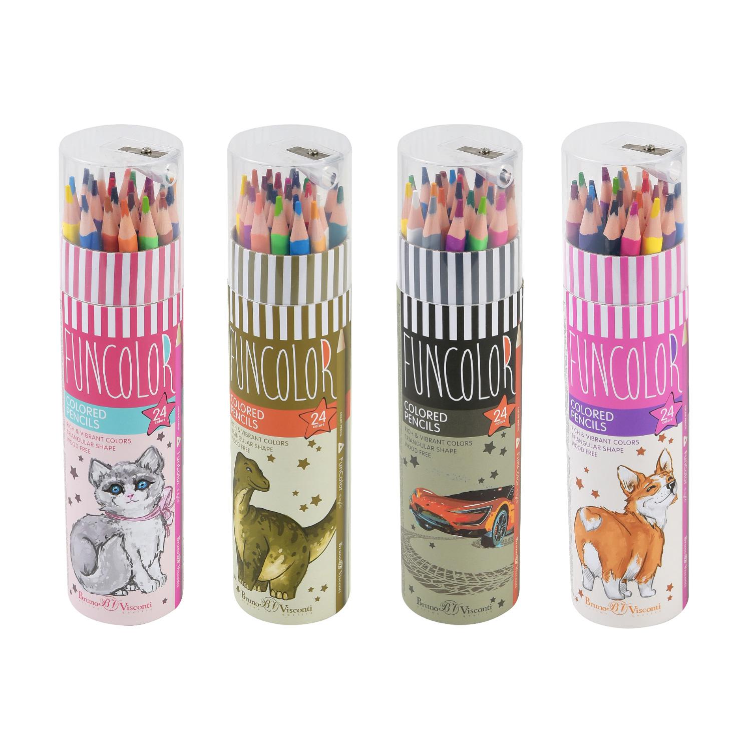 Карандаши 24цв. Bruno Visconti 30-0087 "Funcolor" пластиковые в тубе, 4 вида