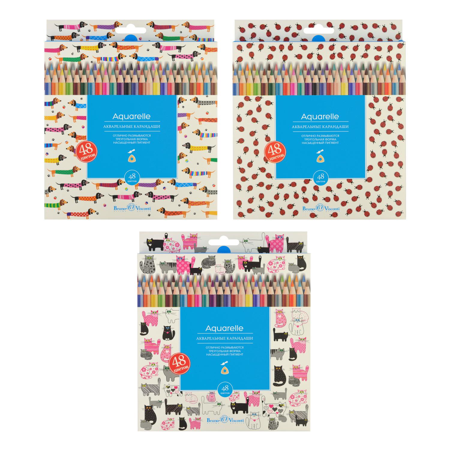 Карандаши 48цв. Bruno Visconti 30-0100 "HappyColor" акварельные, ассорти 