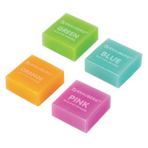 Ластик Brauberg 228065 E-Color прямоугольный 28х28х12мм, ассорти
