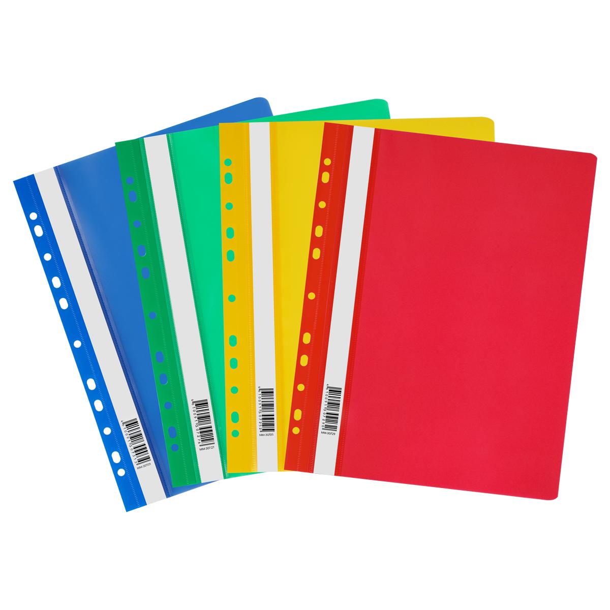 Скоросшиватель  пласт.с прозр верх Стамм ММ-30725/30727/30729/31598 перфор А4 ассорти 120мкм 368376