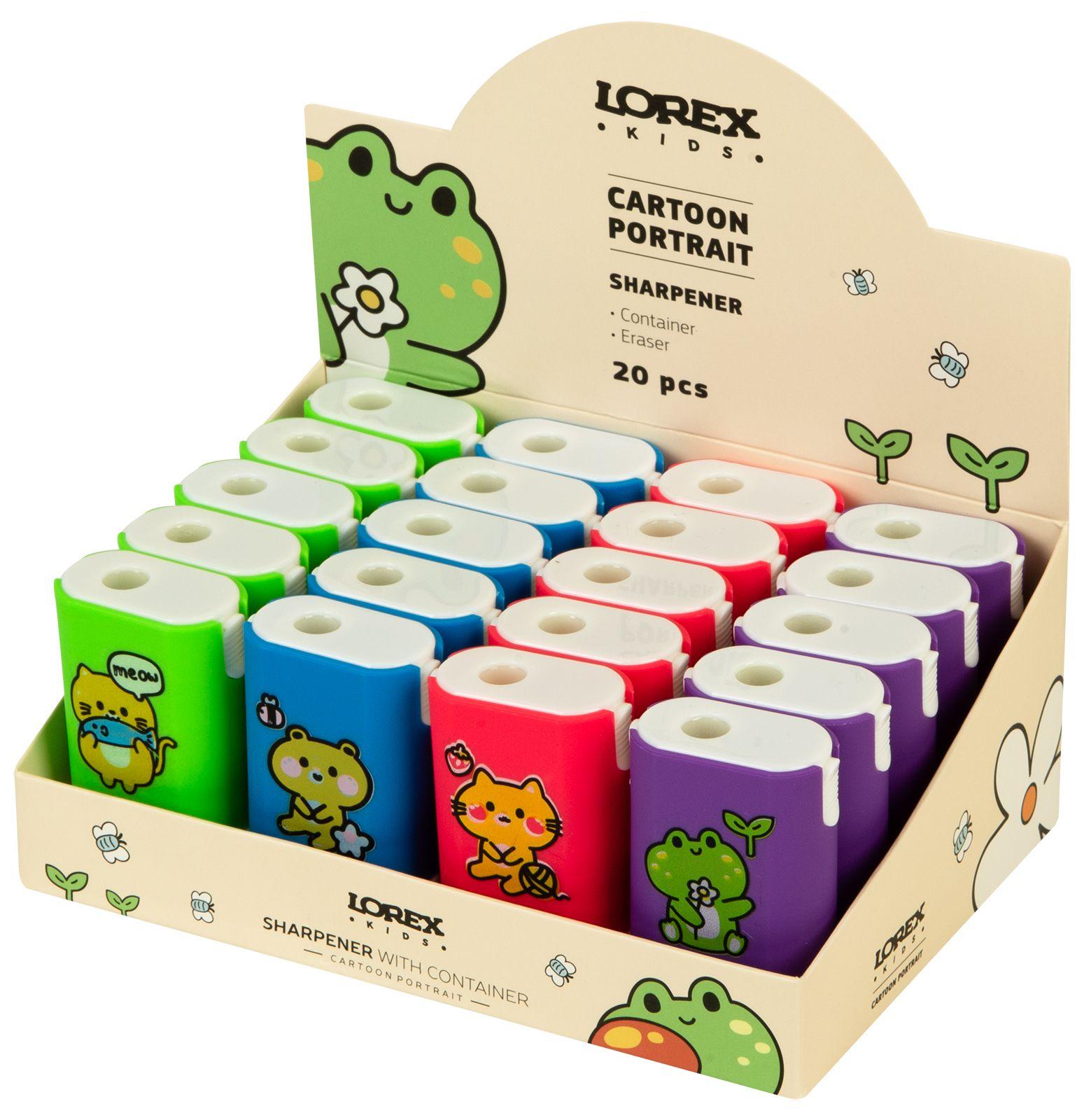 Точилка LOREX KIDS LXKSRMU-CP "CARTOON PORTRAIT" с контейнером и ластиком, ассорти 252148