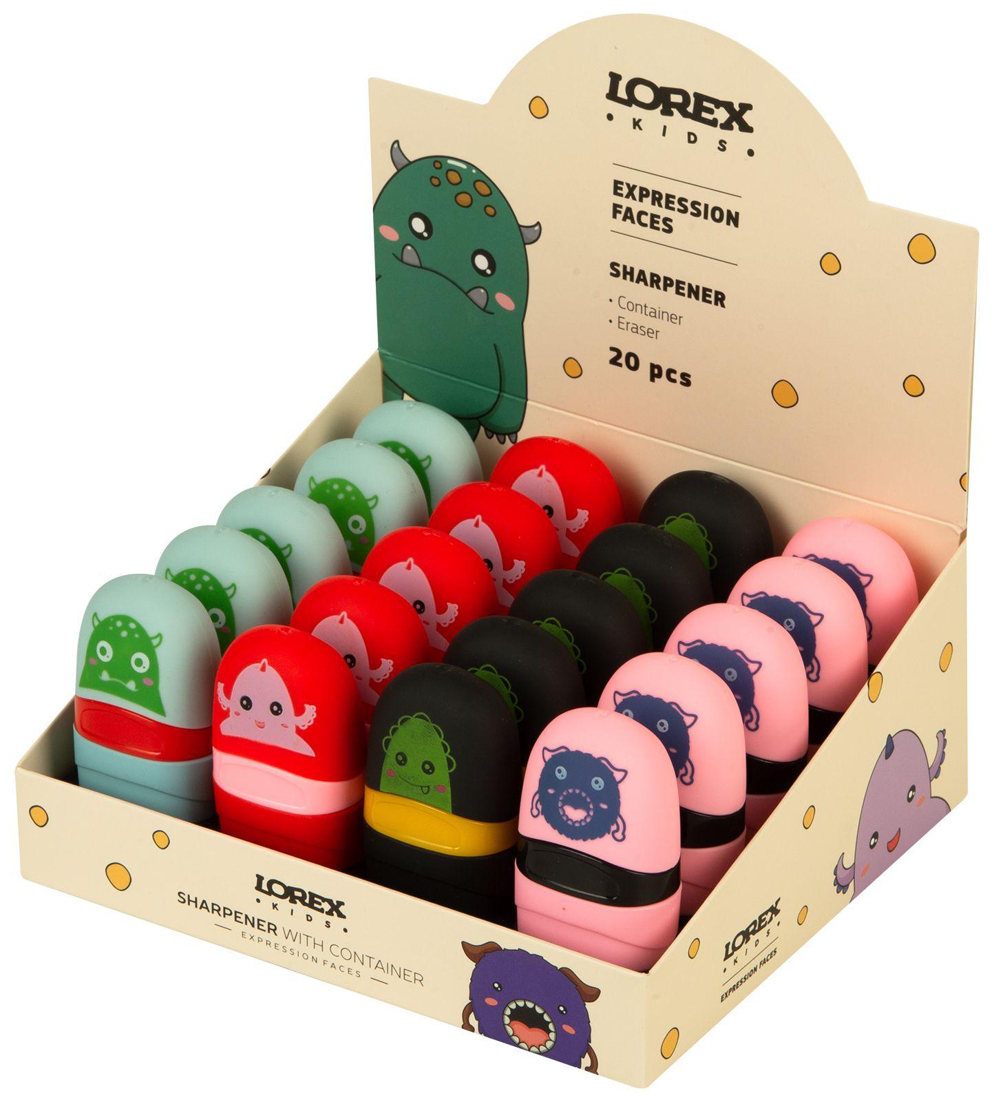 Точилка Lorex KIDS LXKSRMU-EF "EXPRESSION FACES" с контейнером и ластиком, ассорти 252150