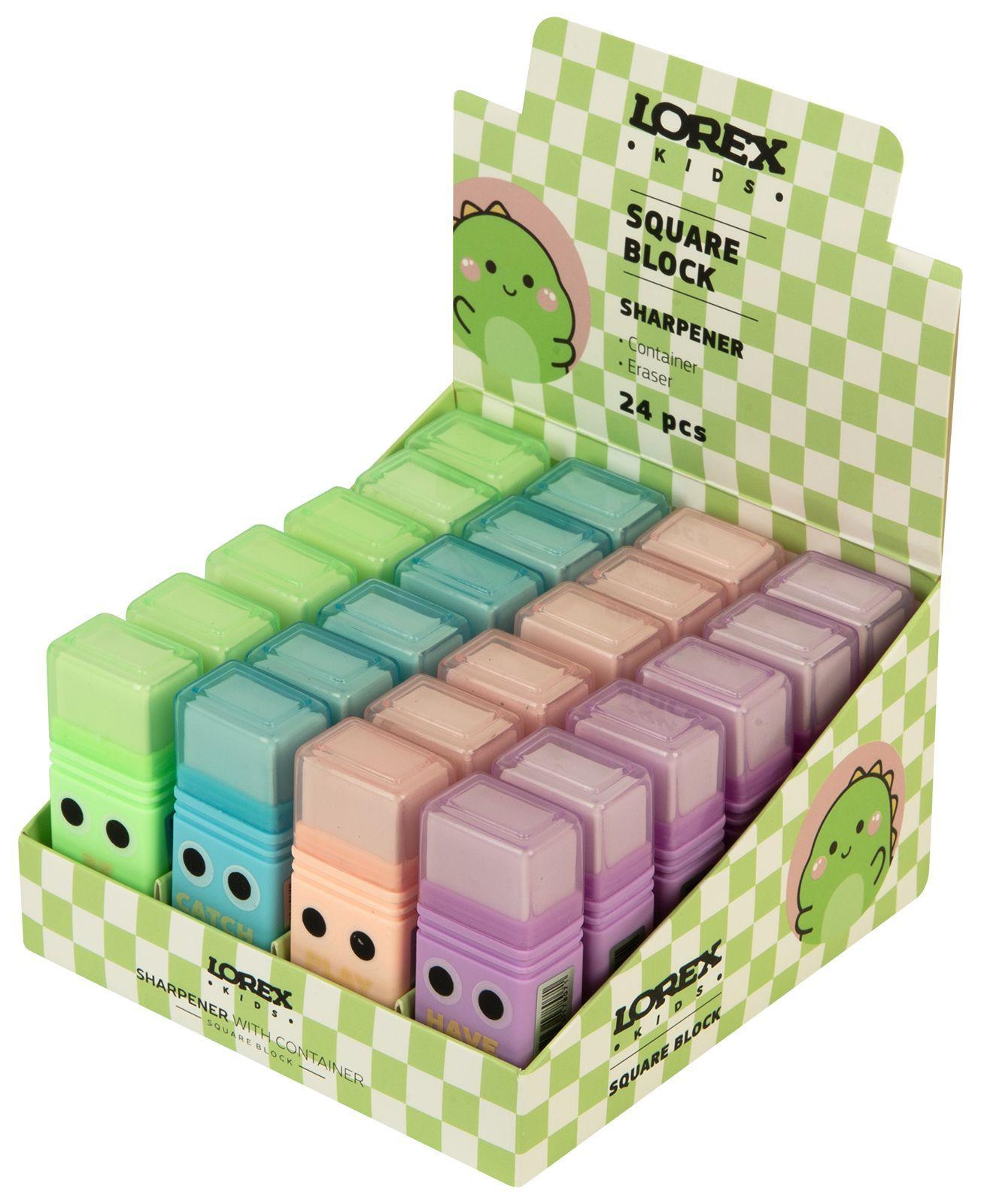 Точилка Lorex KIDS LXKSRMU-SB "SQUARE BLOCK" с контейнером и ластиком, ассорти 252149