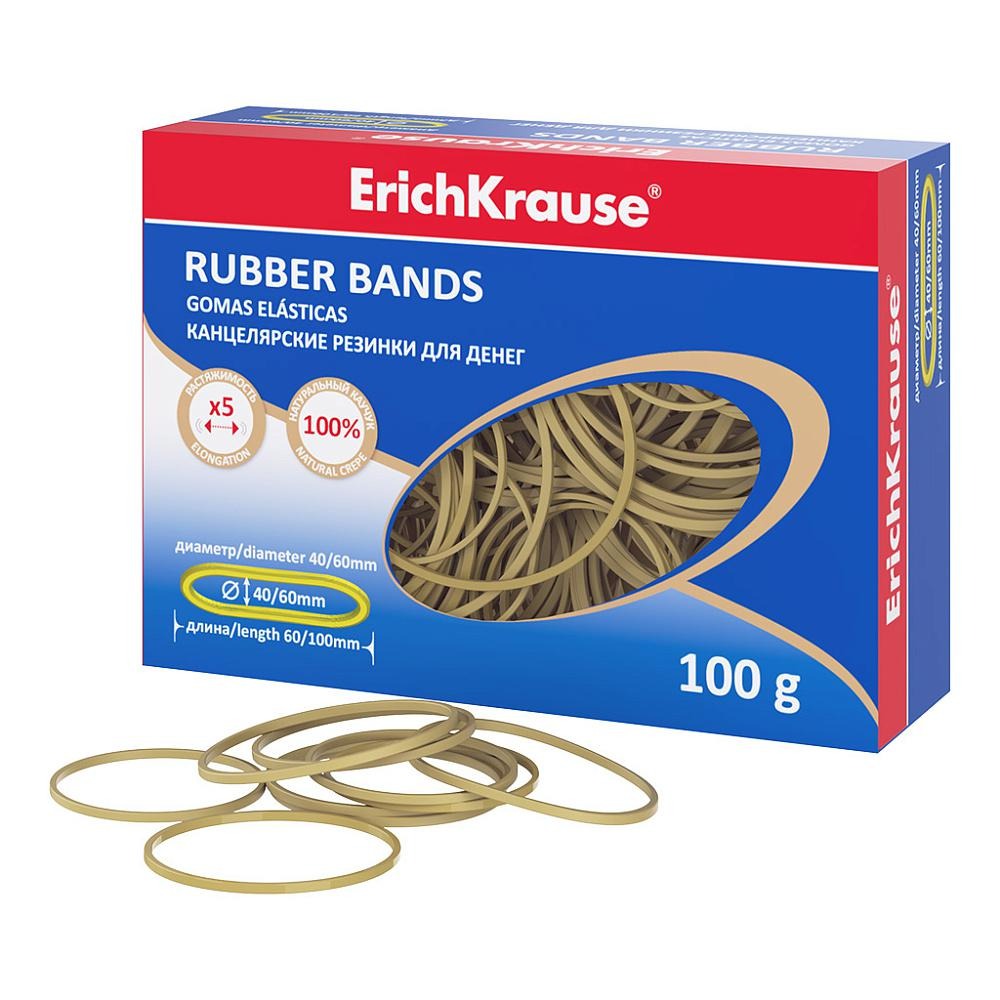 Резинки банковские 100г d=40мм/60мм ErichKrause 59845 натуральный