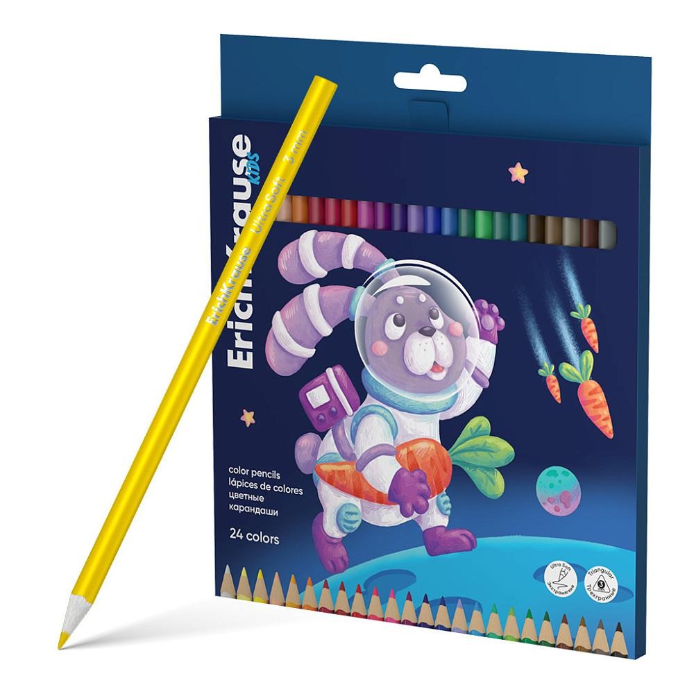 Карандаши 24цв. ErichKrause 61788 Kids Space Animals дерево, трехгранные
