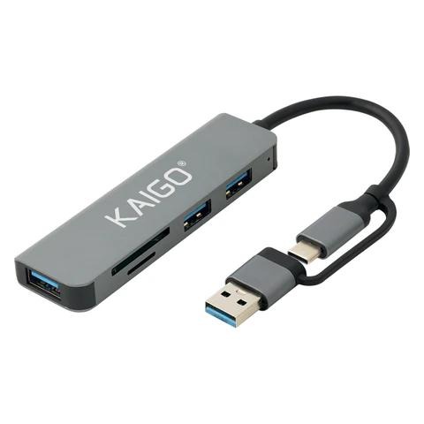 Хаб KAIGO KG-119 Type-C 3.2 + адаптер USB-A 3.2, в/с, 5 в 1, 1 х USB-A 3.2, 2 x USB-A 2.0, 2 x SD/TF