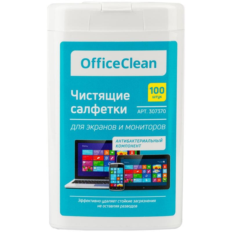 Чистящие салфетки OfficeClean для мониторов всех типов, в малой тубе, 100шт. 307370