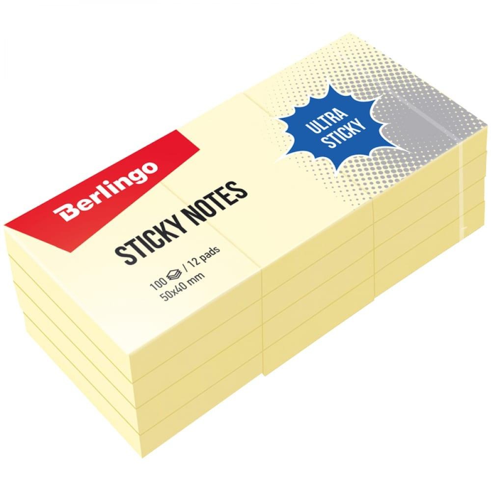 Блок липкий 12*40*50 Berlingo LSn_39000 "Ultra Sticky" 100л. желтый, пастель 270271