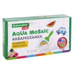 Аквамозайка Brauberg KIDS 664913 с трафаретами, 15 цветов, 1500 бусин, инструменты