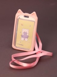 Бейдж Алеф 128P-131 "Moon bear" pink вертикальный на шнурке
