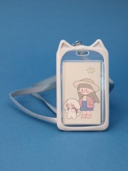 Бейдж Алеф 128P-132 "Happy day" gray вертикальный на шнурке