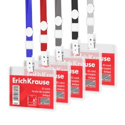 Бейдж ErichKrause 62087 вертикальный, размер вставки 86х54мм, слайдер, с лентой, ассорти 