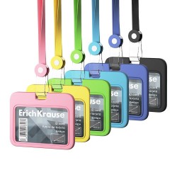 Бейдж ErichKrause 62103 горизонтальный, размер вставки 54х85мм, с лентой, ассорти 