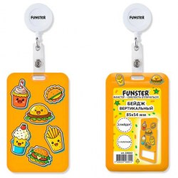Бейдж Funster 238843 "Street food" вертикальный, размер 85х54мм, слайдер, клип-рулетка 