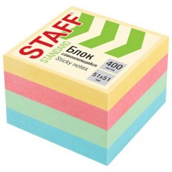 Блок липкий 51*51мм Staff 116585 "Standart" пастель 4цв, 400л. 