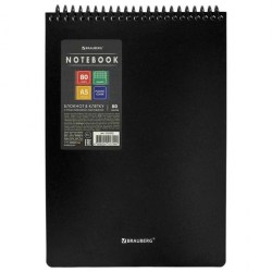 Блокнот А5  80л. Brauberg 115572 "Metropolis" клетка, пластиковая обложка, на гребне, черный