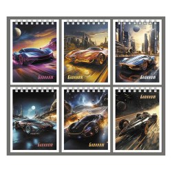 Блокнот А7  40л. Альфа-Тренд 410070 "Космические тачки" клетка, евроспираль, ассорти