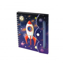 Блокнот Alingar AL10116/1 "Ракета" 13*15см, на липучке, линия, на гребне, (блокнот, ручка)