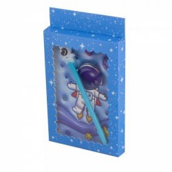 Блокнот+ручка Alingar AL11759 "Космос" 13*18см, с замком, клетка, на гребне, 3D