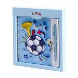 Блокнот+ручка Alingar AL12215 "Футбол" 17,5*19,5см, с замком, клетка, на гребне, 3D