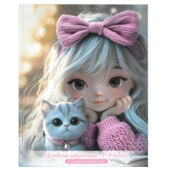 Дневник Феникс 72711 "Девчонка в розовом с котенком" 1-4 классы, твердый переплет 
