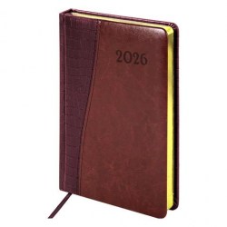 Ежедневник А5 2026г. Brauberg 117044 "Cayman" бордовый/коричневый, кожзам, золотой срез