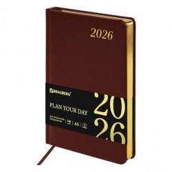 Ежедневник А5 2026г. Brauberg 117057 "Iguana" коричневый, кожзам, золотой срез